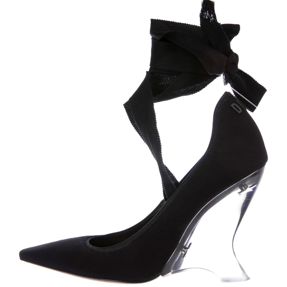 Dior Shoes - NIB DIOR Etoile Grosgrain Black Neoprene Lucite Wedge Pumps sz 40